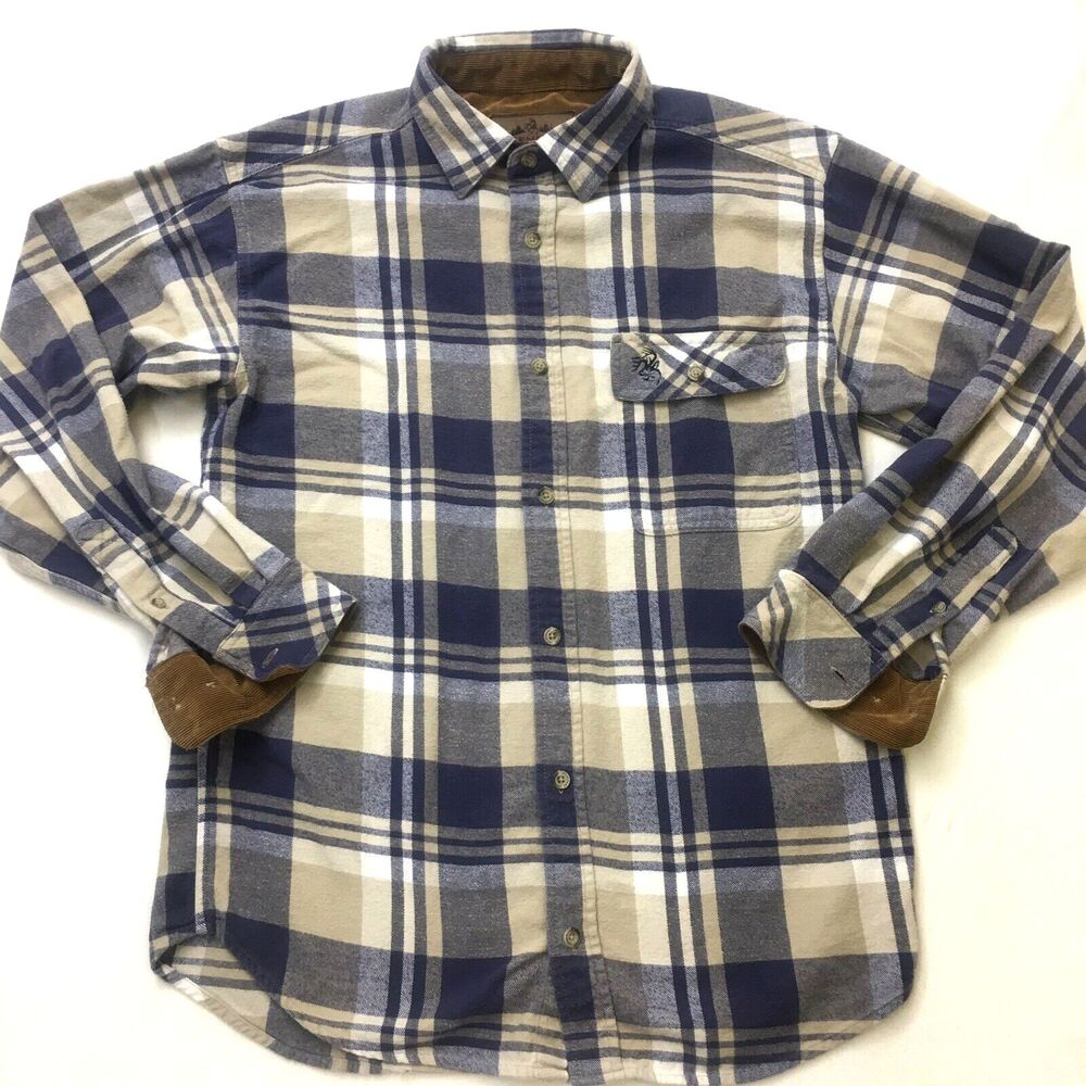 LEGENDARY WHITETAILS FLANNEL Shirt Men M Blue Plaid Corduroy Flip Cuffs Hunting